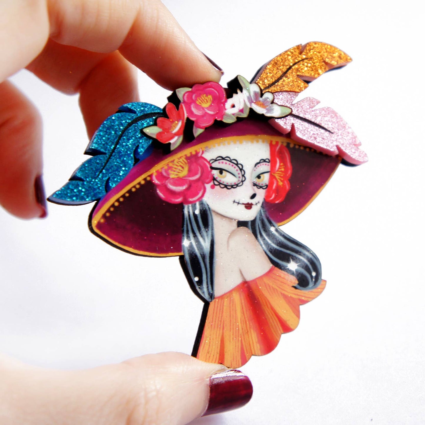 Mexican Catrina Brooch