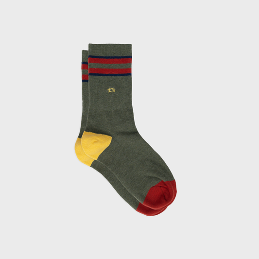 BILLYBELT Retro Socks - Khaki, Red & Blue Striped