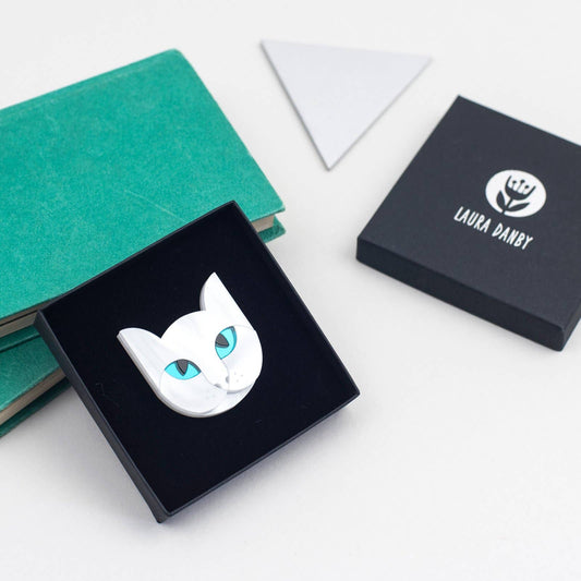 White Cat Acrylic Brooch