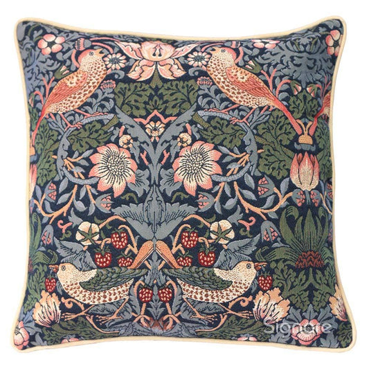 William Morris Strawberry Thief Blue Cushion Cover