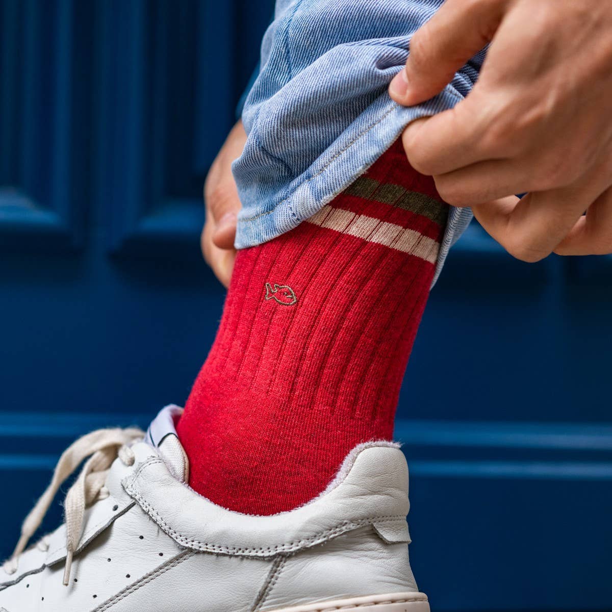 BILLYBELT Retro Socks - Red with Green and Beige Stripe