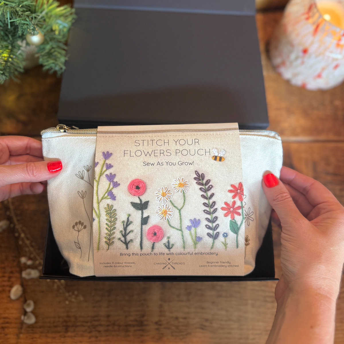 Stitch Your Flowers Zip Pouch - Embroidery Kit