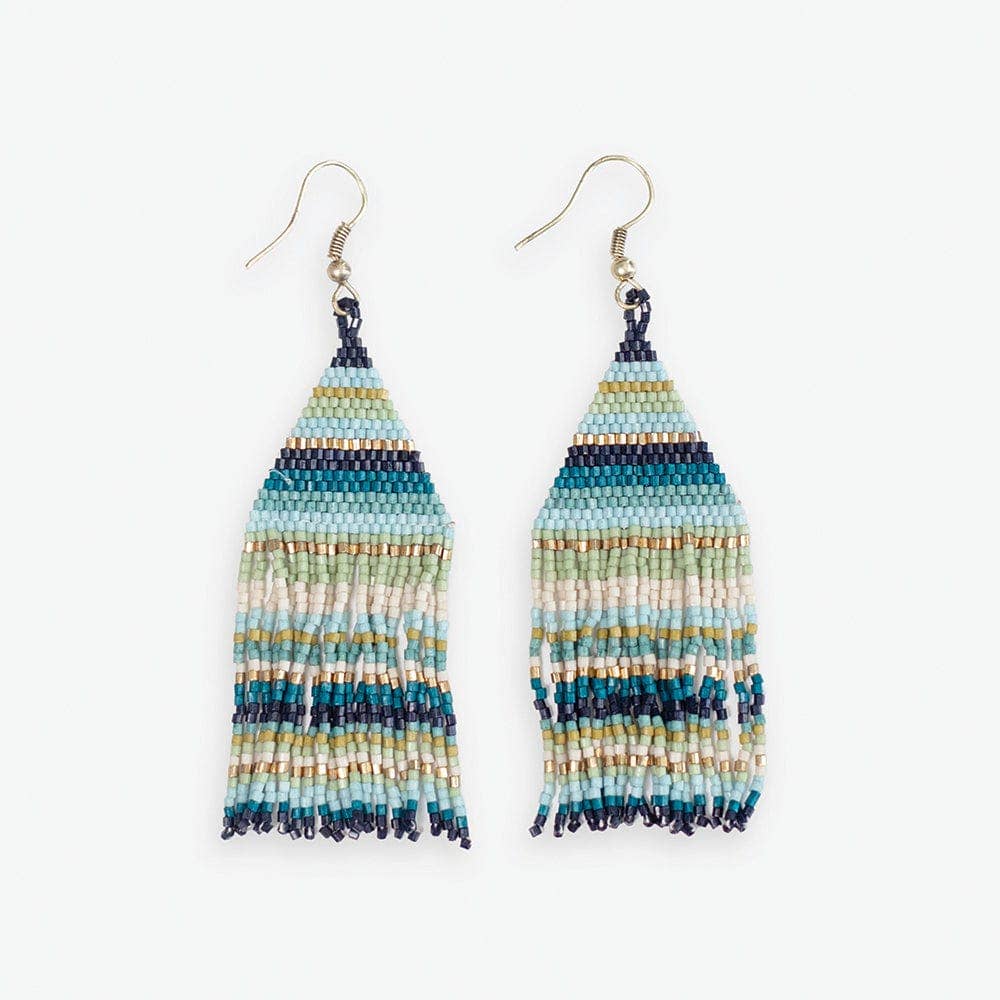Lexie Horizontal Stripe Beaded Fringe Earrings - Blue