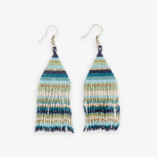 Lexie Horizontal Stripe Beaded Fringe Earrings - Blue