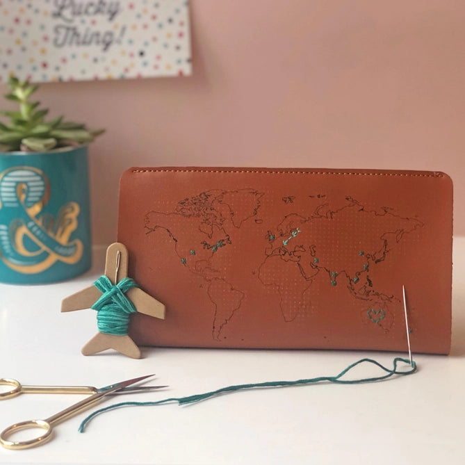 Stitch Where You'Ve Been Travel Wallet - Brown Leather