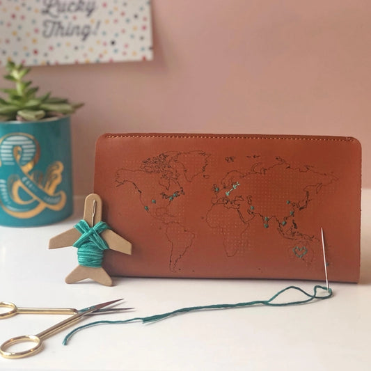 Stitch Where You'Ve Been Travel Wallet - Brown Leather