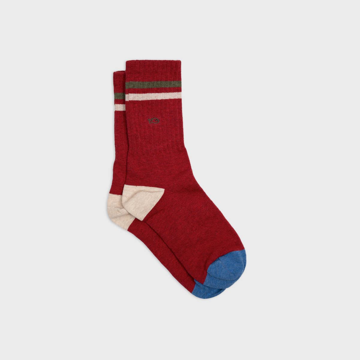 BILLYBELT Retro Socks - Red with Green and Beige Stripe