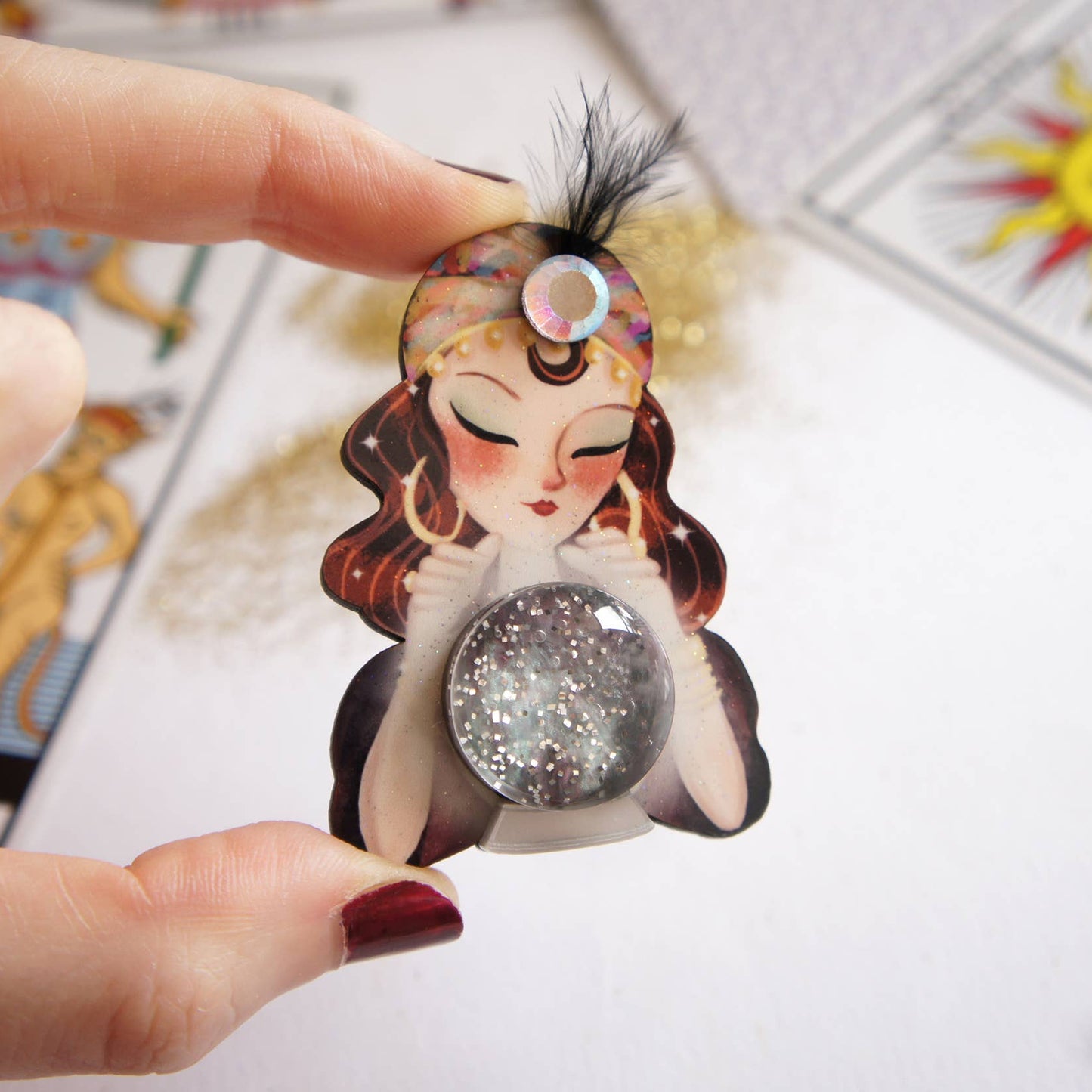 Fortune-teller Brooch with Crystal Ball