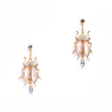 Bejewelled Beetle Drop Earrings - White