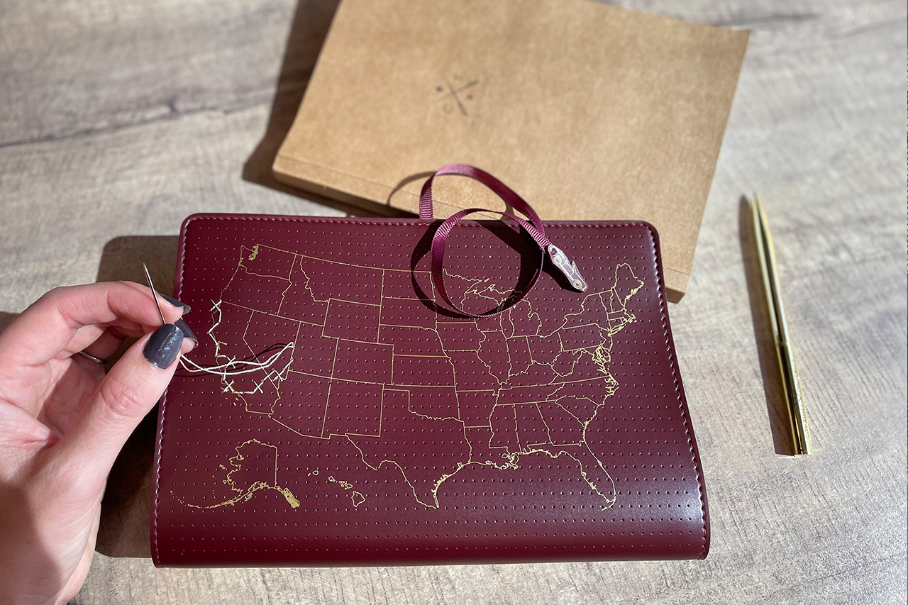 Stitch Your Travels - USA Edition Travel Notebook in Maroon