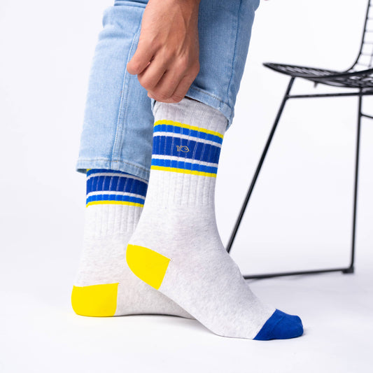 BILLYBELT Retro Socks - Grey, Blue & Yellow