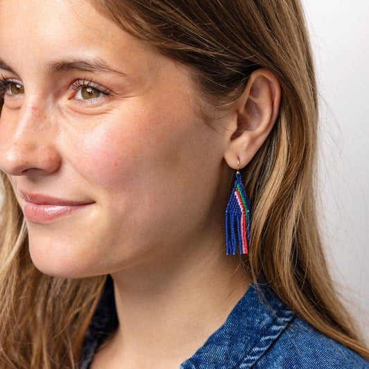 Audrey Small Seed Bead Vertical Stripe Earrings - Navy