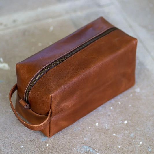 Tan Leather Toiletry Bag