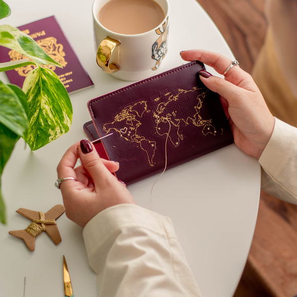 Stitch Where You've Been Passport Cover Kit - Maroon Leather