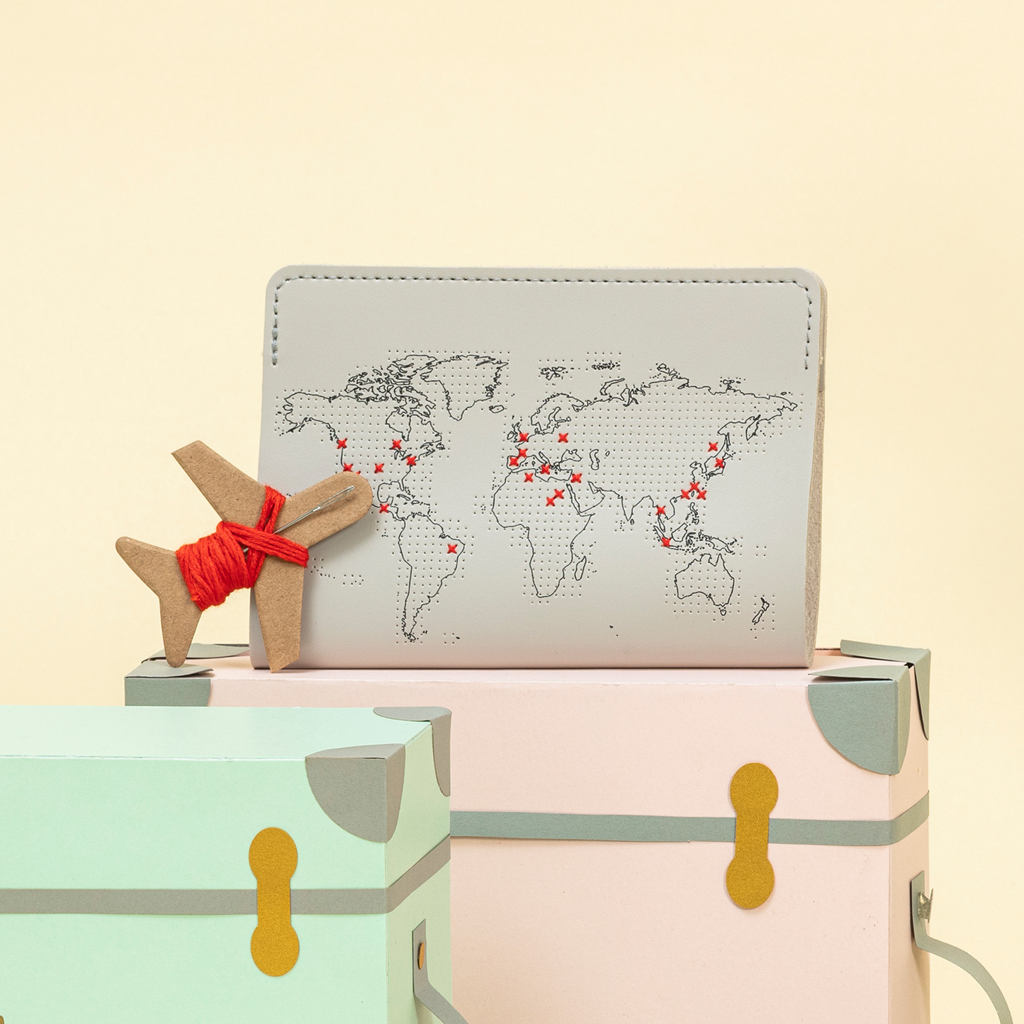 Stitch Where You've Been Passport Cover Kit - Vegan Grey