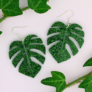 Glitter Monstera Leaf Earrings