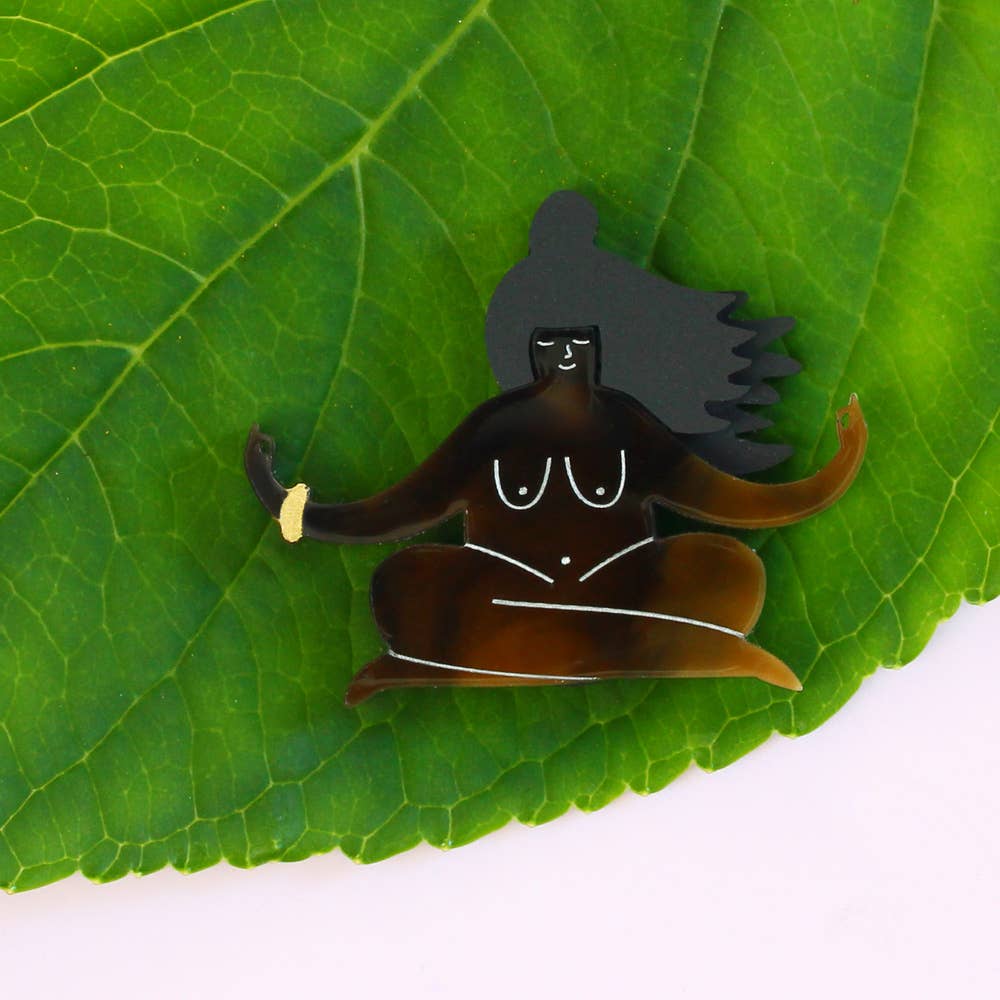 Naked Yoga Brooch - Black