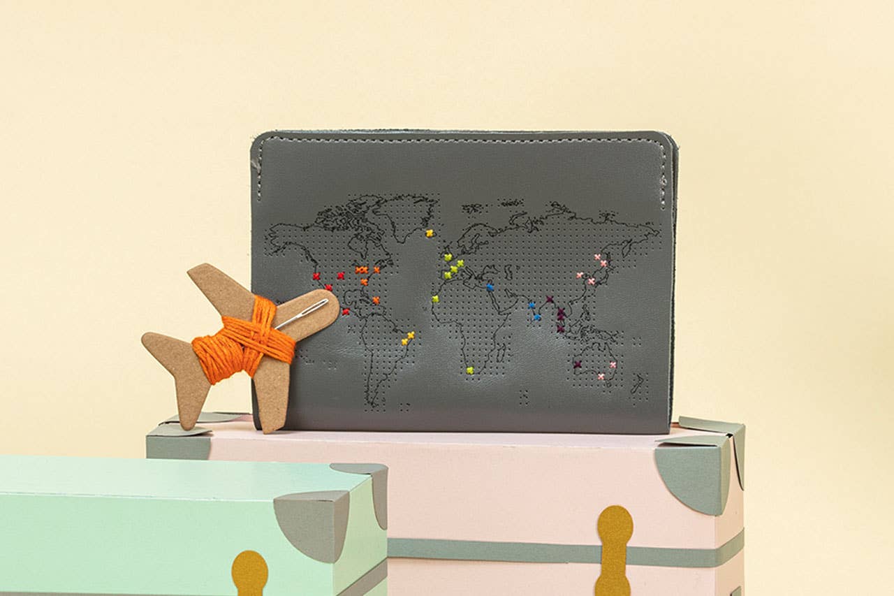 Stitch Where You've Been Passport Cover Kit - Grey Leather